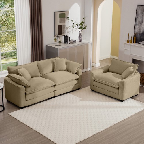 Tan corduroy seat sofa set - corduroy,