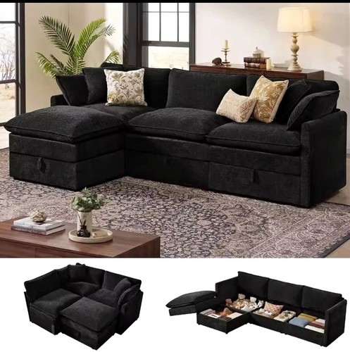 Black shaped sectional sofa - black,