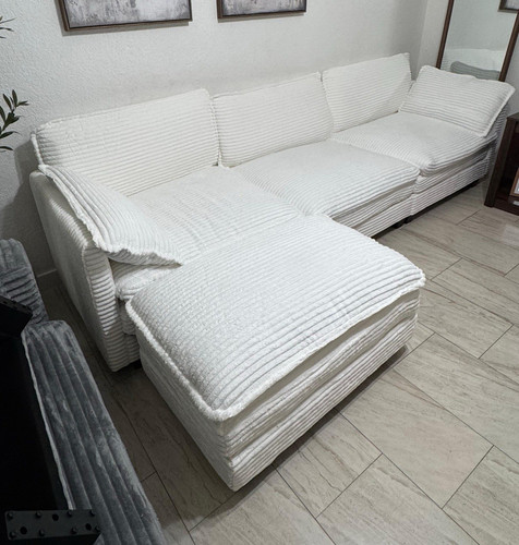 White fabric sectional - fabric, sofa